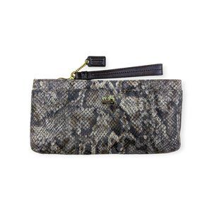 SOLD Embossed Leather Large Zip Clutch Madison Python Mahogany Snakeskin Fob